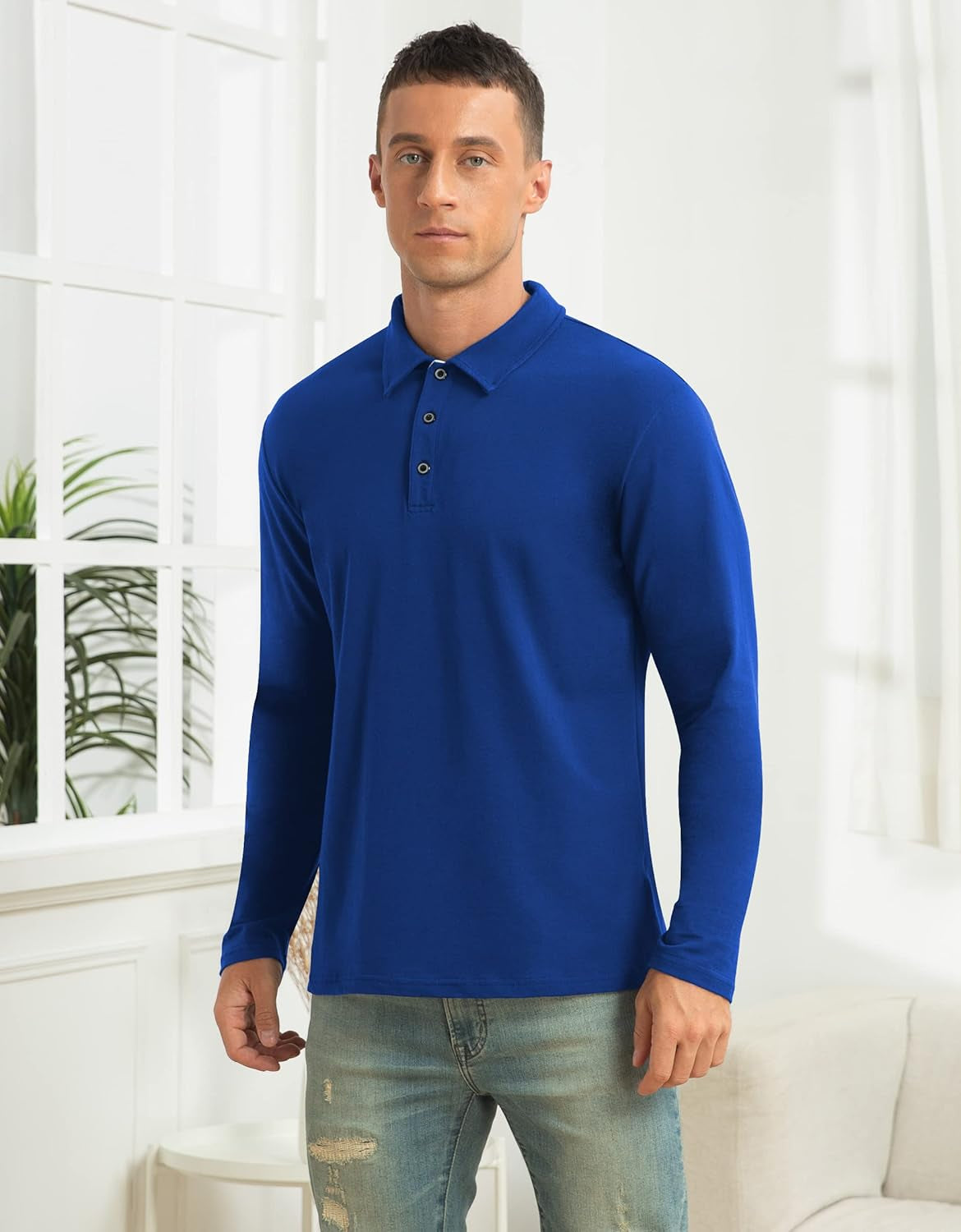Mens Short&Long Sleeve Polo Shirt Casual Slim Fit Polo Tee Basic Designed Cotton Shirt for Man
