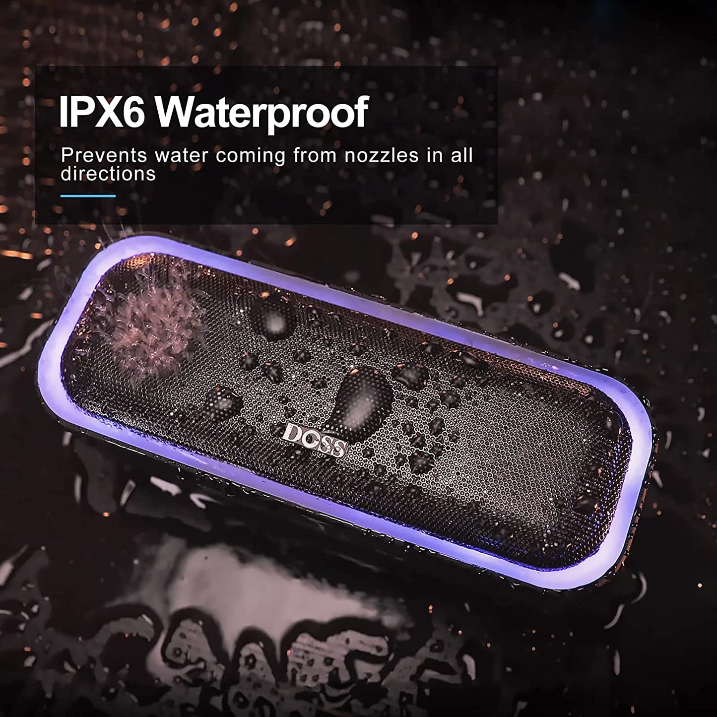 Soundbox Pro Bluetooth Speaker, 20W Stereo Sound, Active Extra Bass, 20H Playtime, Multi-Colors Lights, Wireless Stereo Pairing, IPX6 Waterproof for Garden, Hiking, Camping, Beach, Party-Blue