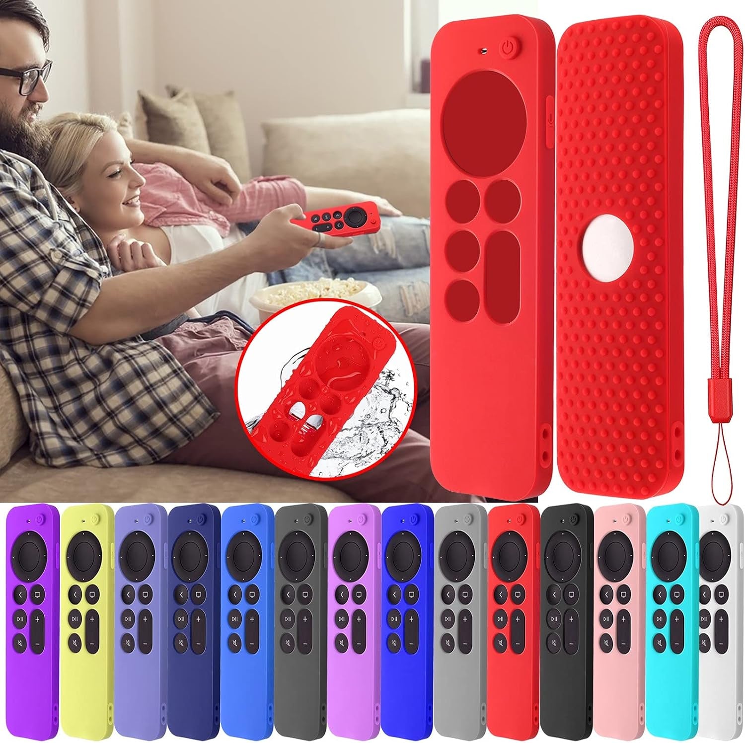 Silicone Cover Compatible with Apple TV Siri Remote 3Rd 2023 Shockproof Protective Case for Apple TV 4K 2Nd 2021 Remote Sleeve with Lanyard(Dark Blue)