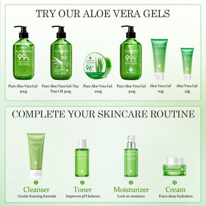 Aloe Vera Gel Made within 12 Hours of Harvest with 96% Pure Organic Aloe Vera for Skin, Scalp, & Hair, Soothing Aloe Face Moisturizer, Multipurpose, Hydrating Aloe Gel, 7.05Oz