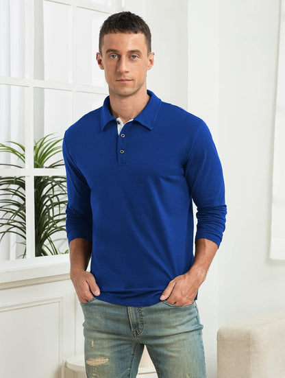 Mens Short&Long Sleeve Polo Shirt Casual Slim Fit Polo Tee Basic Designed Cotton Shirt for Man