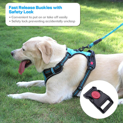 No Pull Dog Harness, Adjustable Soft Padded Dog Vest, Medium Large Dog Harness with 5FT Dog Leash,Reflective No-Choke Pet Oxford Vest with Easy Control Handle Blue