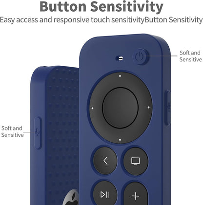 Silicone Cover Compatible with Apple TV Siri Remote 3Rd 2023 Shockproof Protective Case for Apple TV 4K 2Nd 2021 Remote Sleeve with Lanyard(Dark Blue)